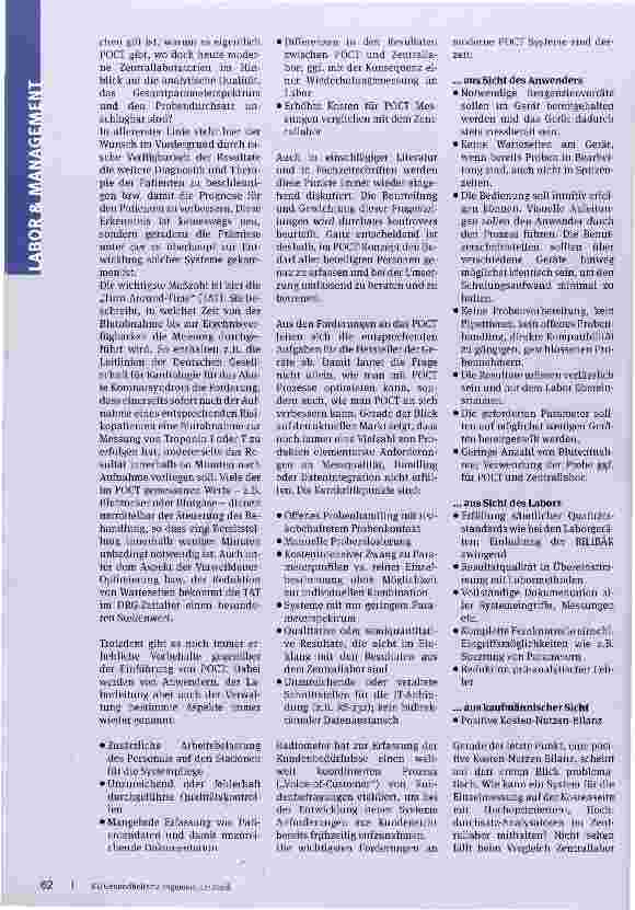 Vorschauseite 2: Wege zur Optimierung des POCT Anforderungen unterschiedlicher Anwendergruppen müssen realisiert werden
