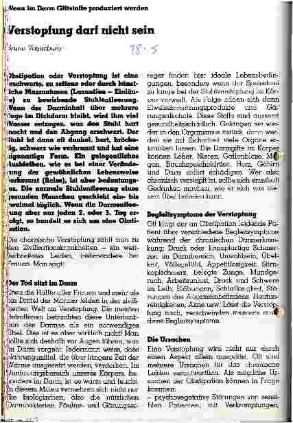 Vorschauseite 1: Verstopfung darf nicht sein