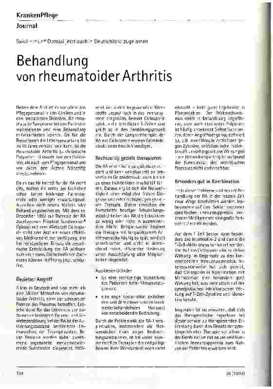 Vorschauseite 1: Behandlung von rheumatoider Arthritis Sandimmun Optoral jetzt auch in Deutschland zugelassen