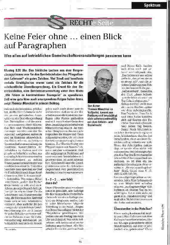 Vorschauseite 1: Keine Feier ohne ... einen Blick auf Paragraphen Was alles auf betrieblichen Gemeinschaftsveranstaltungen passieren kann