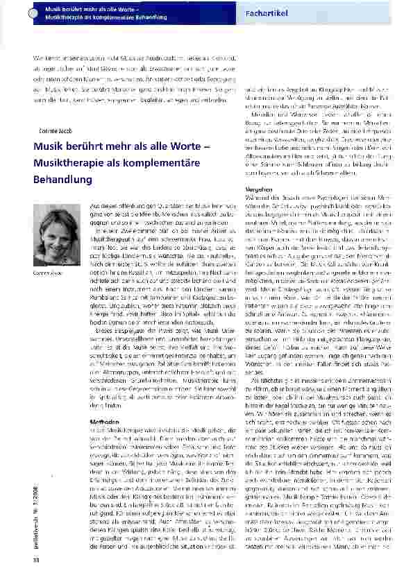 Vorschauseite 1: Musik berührt mehr als alle Worte -Musiktherapie als komplementäre Behandlung