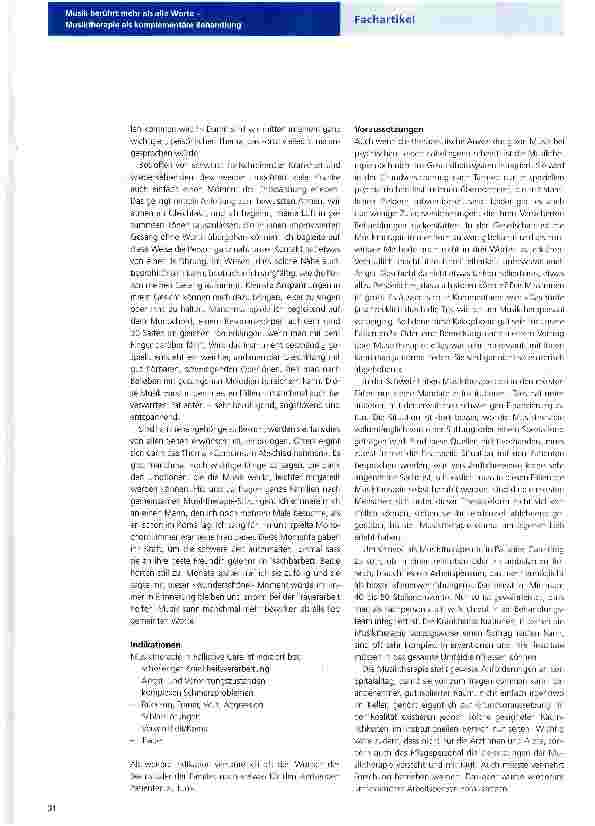 Vorschauseite 2: Musik berührt mehr als alle Worte -Musiktherapie als komplementäre Behandlung