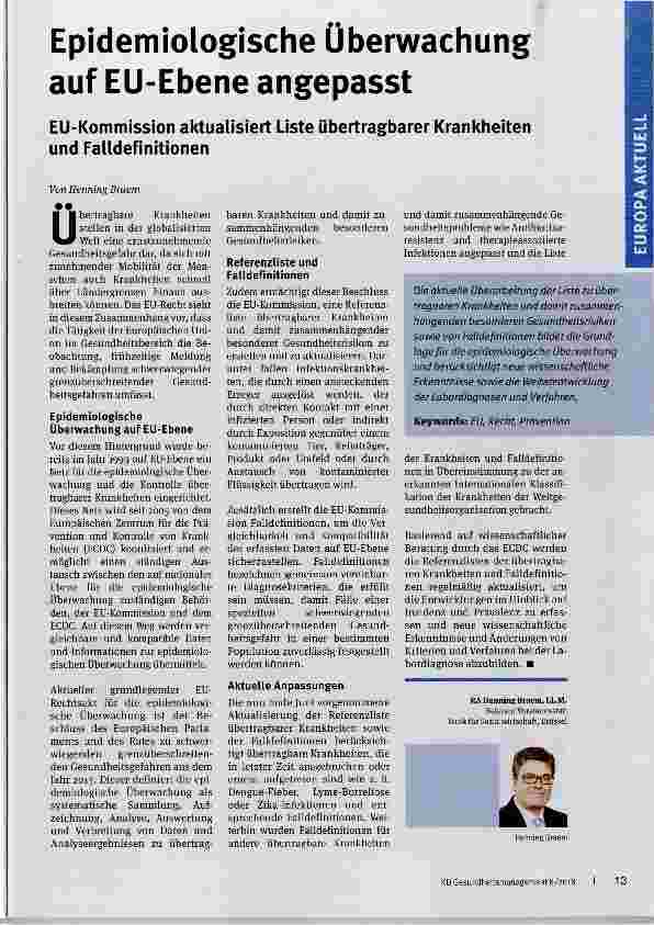 Vorschauseite 1: Epidemiologische Überwachung auf EU-Ebene angepasst
