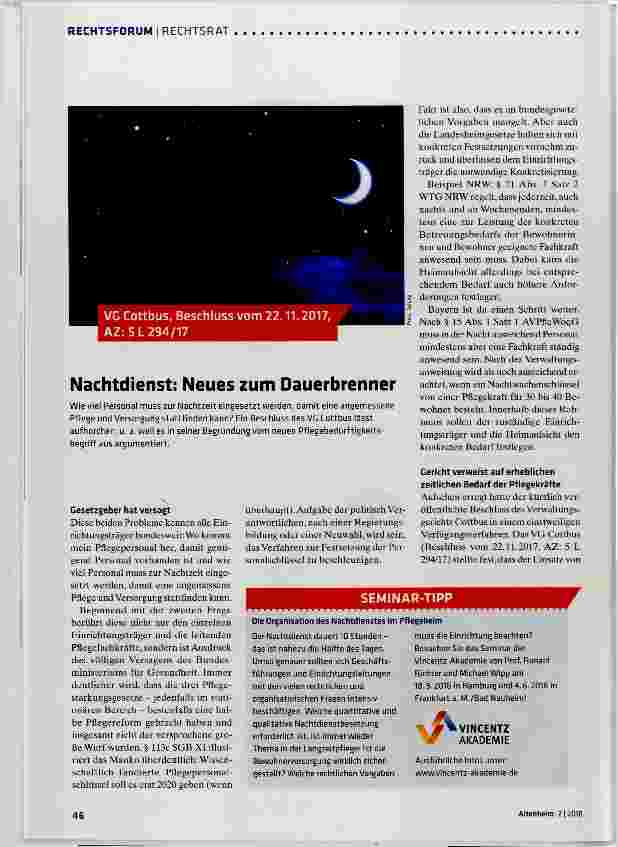 Vorschauseite 1: Nachtdienst: Neues zum Dauerbrenner
