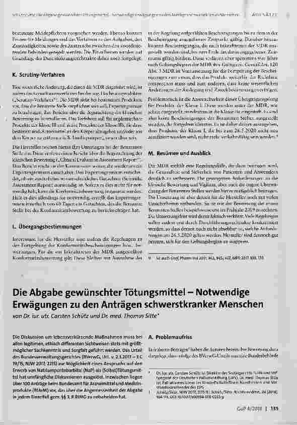 Vorschauseite 1: Die Abgabe gewünschter Tötungsmittel Notwendige Erwägungen zu den Anträgen schwerstkranker Menschen