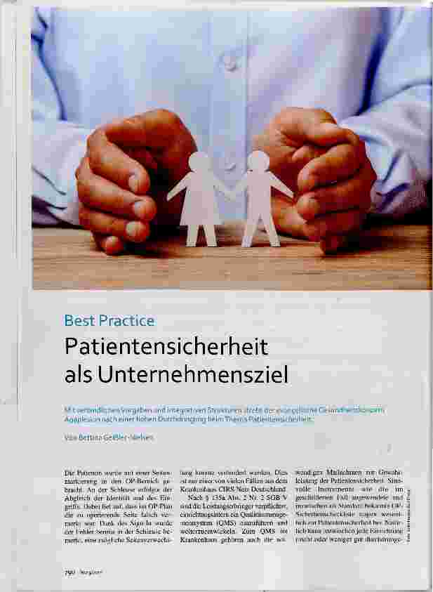 Vorschauseite 1: Patientensicherheit als Unternehnnensziel