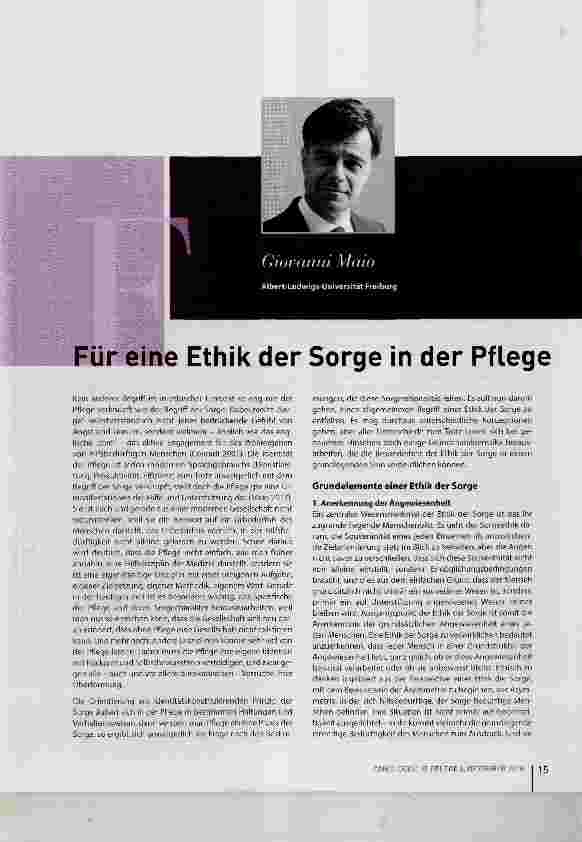 Vorschauseite 1: Für eine Ethik der Sorge in der Pflege
