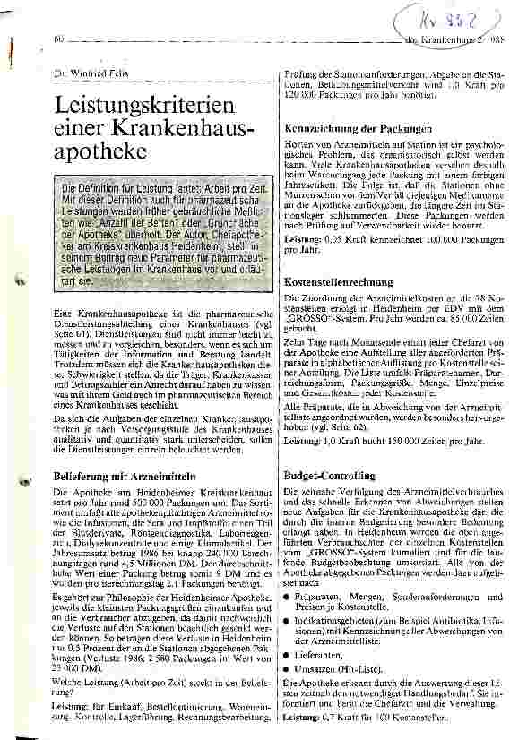 Vorschauseite 1: Leistungskriterien einer Krankenhausapotheke