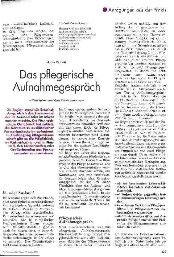 Vorschauseite 1: Das pflegerische Aufnahmegespräch Eine Arbeit aus dem Praxissemester