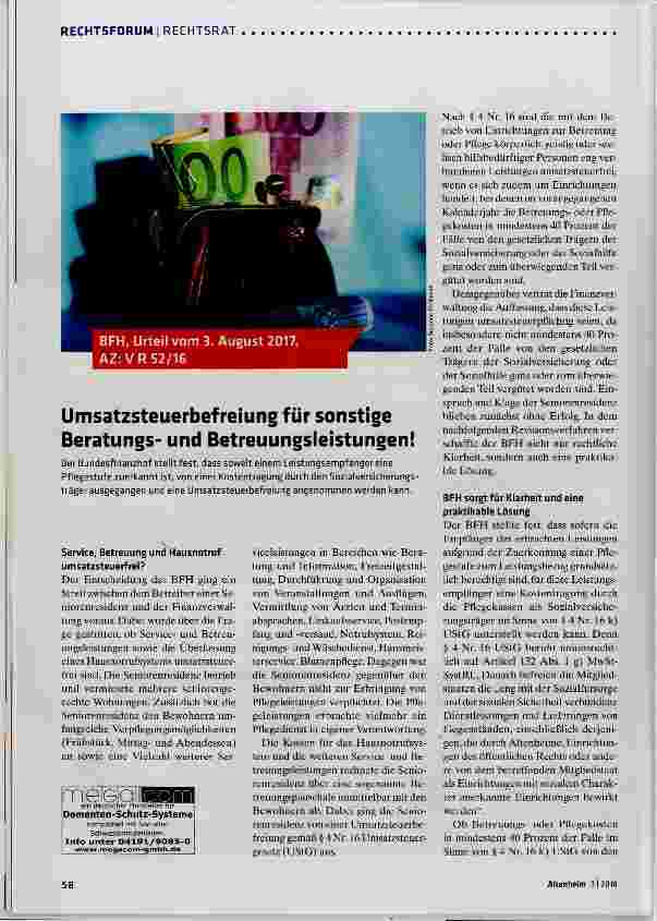Vorschauseite 1: Umsatzsteuerbefreiung für sonstige Beratungsund Betreuungsleistungen!