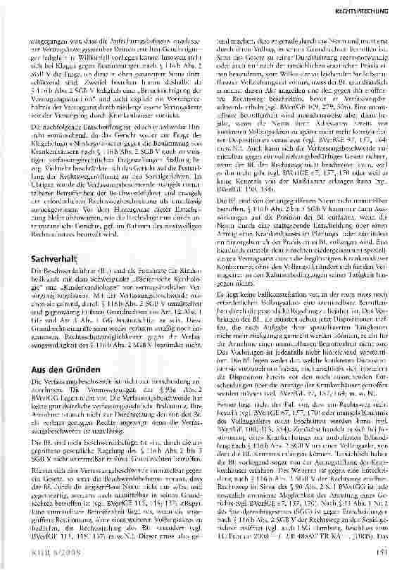 Vorschauseite 2: § 116 b Abs. 2 SGB V - Nichtannahme der Verfassungsbeschwerde