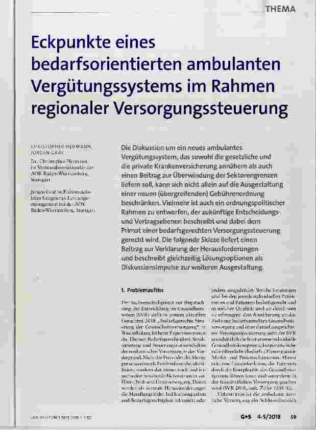Vorschauseite 1: Eckpunkte eines bedarfsorientierten ambulanten Vergütungssystems im Rahmen regionaler Versorgungssteuerung