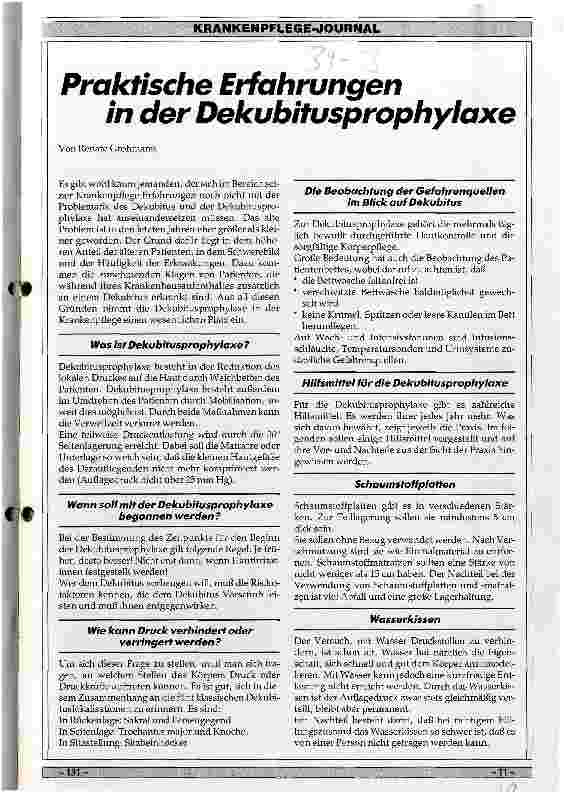 Vorschauseite 1: Praktische Erfahrungen in der Dekubitusprophylaxe