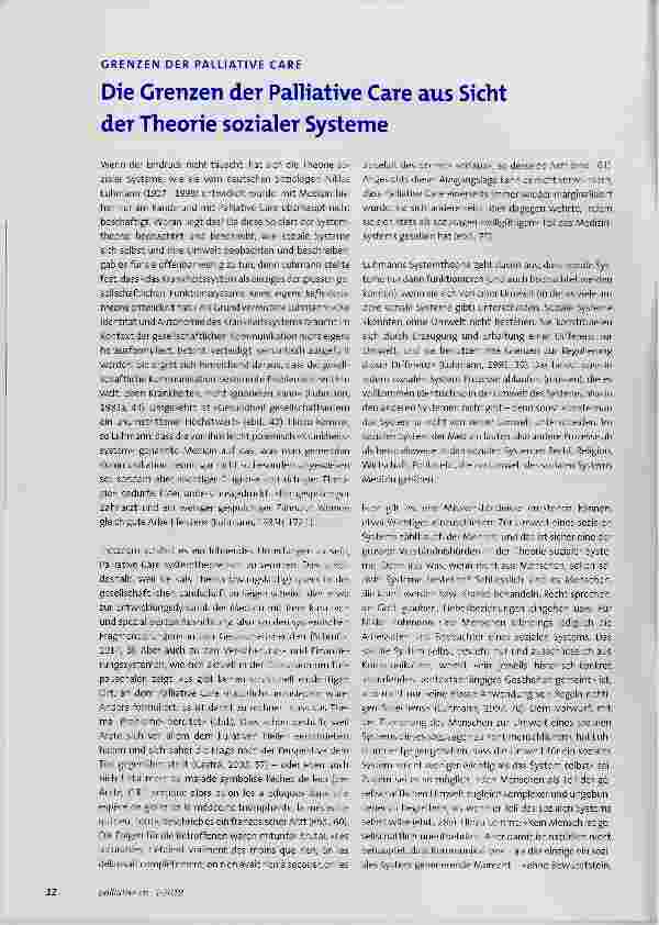 Vorschauseite 1: Die Grenzen der Palliative Care aus Sicht der Theorie sozialer Systeme
