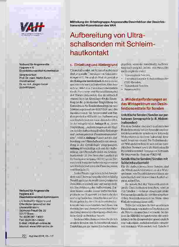 Vorschauseite 1: Aufbereitung von Ultraschallsonden mit Schleimhautkontakt