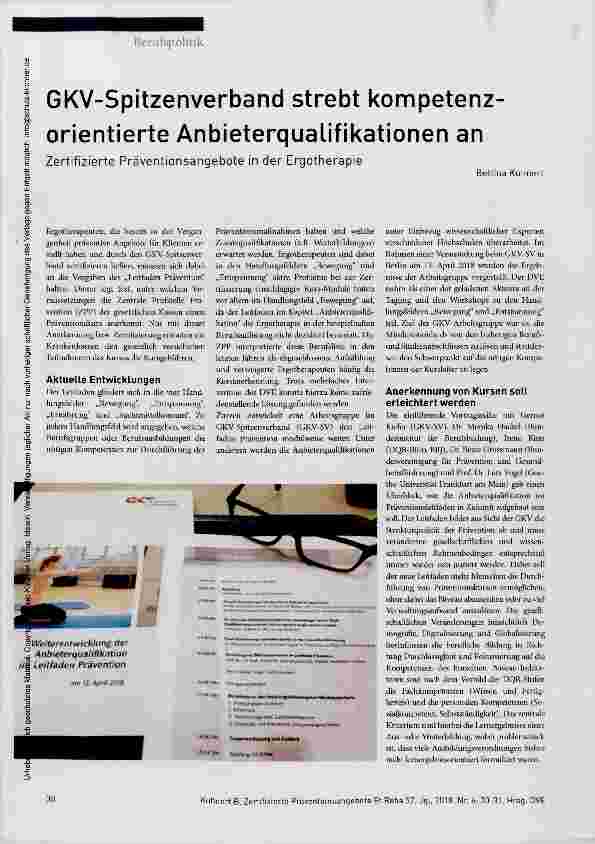 Vorschauseite 1: GKV-Spitzenverband strebt kompetenz orientierte Anbieterqualifikationen an