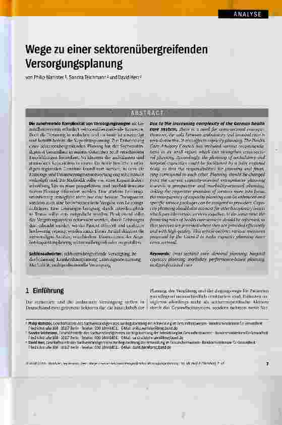 Vorschauseite 1: Wege zu einer sektorenübergreifenden Versorgungsplanung