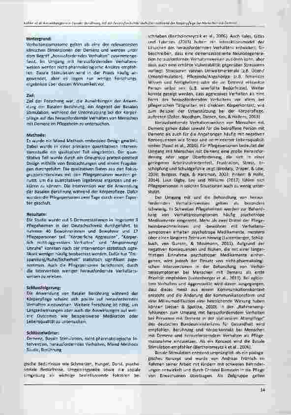 Vorschauseite 2: Auswirkungen von Basaler Berührung auf das herausfordernde Verhalten während der Körperpflege bei Menschen mit Demenz: eine Mixed Methods Studie
