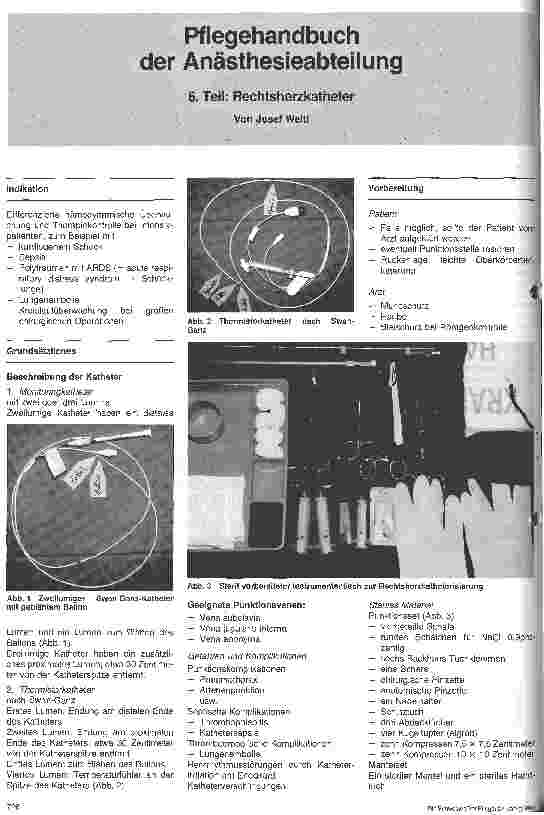 Vorschauseite 1: Pflegehandbuch der Anästhesieabteilung 6.Teil: Rechtsherzkatheter