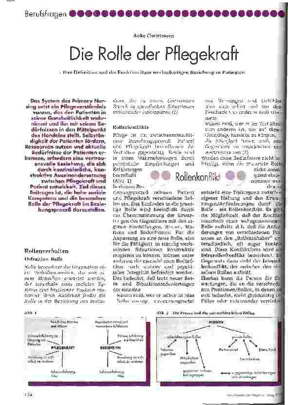 Vorschauseite 1: Die Rolle der Pflegekraft Ihre Definition und die Funktion ihrer wechselseitigen Beziehung zu Patienten