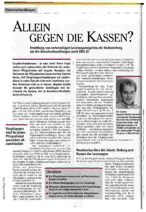 Vorschauseite 1: Allein gegen die Kassen? Ermittlung von notwendigen Leistungsentgelten als Vorbereitung auf die Einzelverhandlungen nach SGB XI