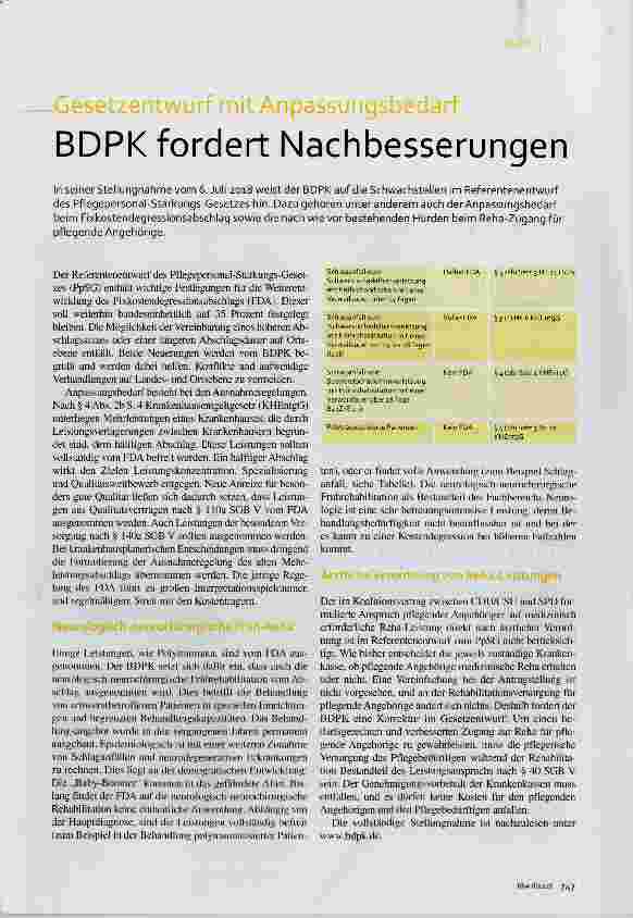 Vorschauseite 1: Gesetzentwurf mit Anpassungsbedarf BDPK fordert Nachbesserungen