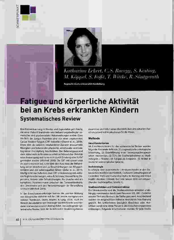 Vorschauseite 1: Fatigue und körperliche Aktivität bei an Krebs erkrankten Kindern