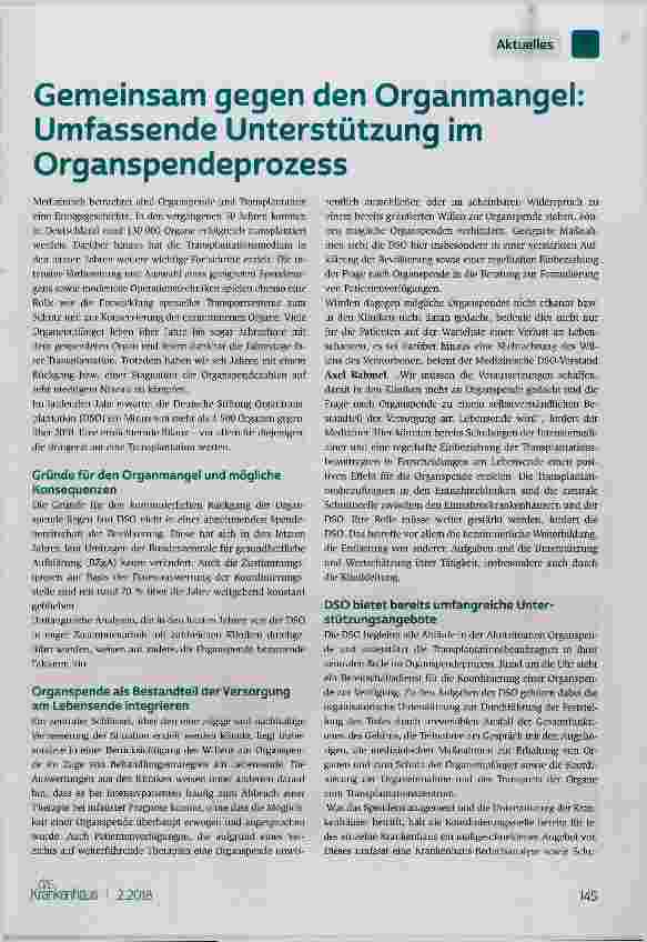 Vorschauseite 1: Gemeinsam gegen den Organmangel: Umfassende Unterstützung im Organspendeprozess