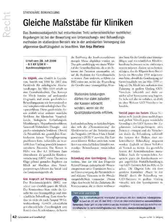 Vorschauseite 1: Gleiche Maßstäbe für Kliniken