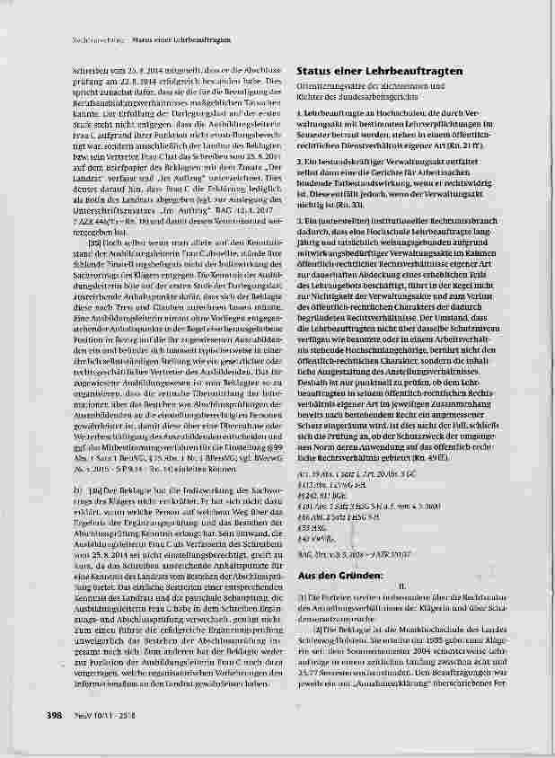 Vorschauseite 1: Status einer Lehrbeauftragten