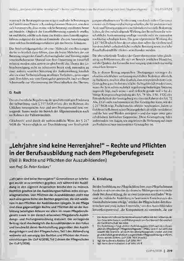 Vorschauseite 1: „Lehrjahre sind keine Herrenjahre! Rechte und Pflichten in der Berufsausbildung nach dem Pflegeberufegesetz (Teil 3: Rechte und Pflichten der Auszubildenden)