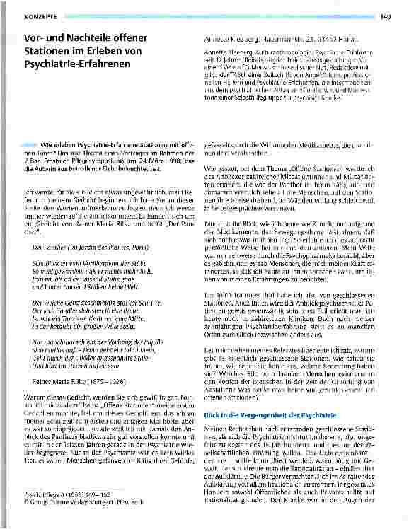 Vorschauseite 1: Vorund Nachteile offener Stationen im Erleben von Psychiatrie-Erfahrenen