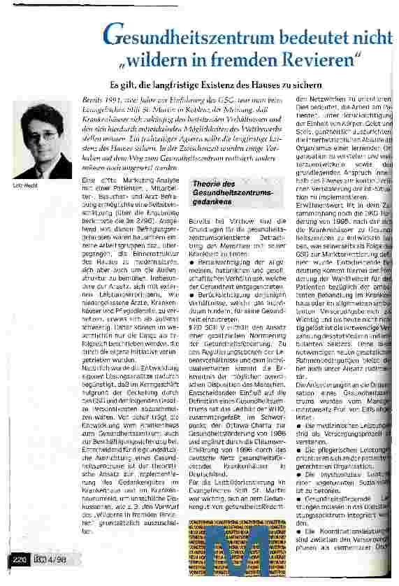 Vorschauseite 1: Gesundheitszentrum bedeutet nicht wildern in frmden Revieren Es gilt, die langfristige Existnz des Hauses zu sichern