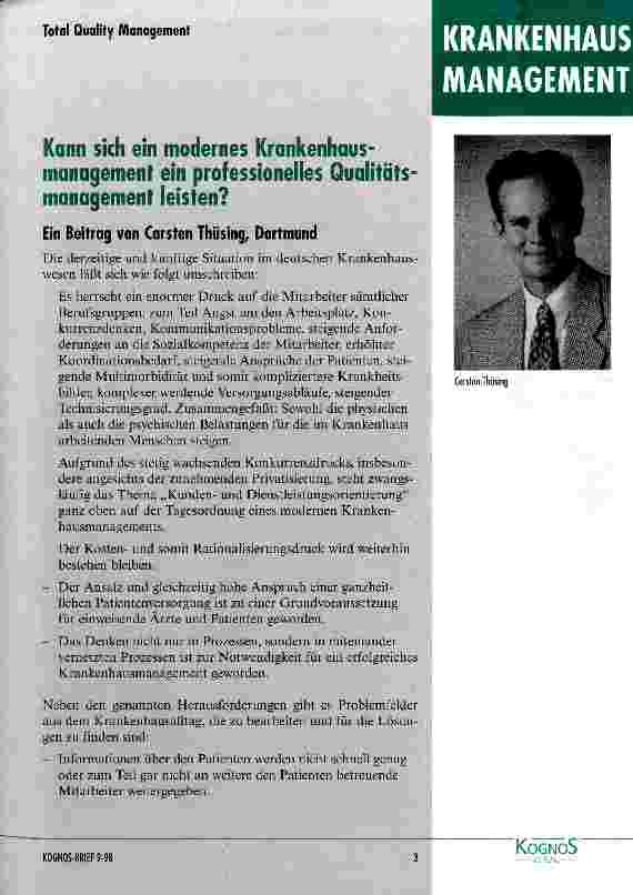 Vorschauseite 1: Kann sich ein modernes Krankenhausmanagement ein professionelles Qualitätsmanagement leisten?