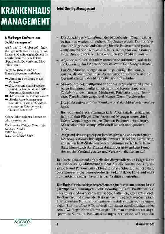 Vorschauseite 2: Kann sich ein modernes Krankenhausmanagement ein professionelles Qualitätsmanagement leisten?