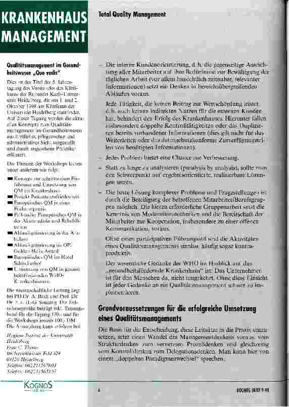 Vorschauseite 4: Kann sich ein modernes Krankenhausmanagement ein professionelles Qualitätsmanagement leisten?