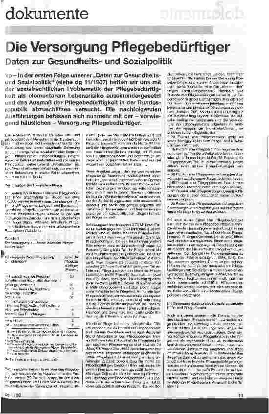 Vorschauseite 1: Die Versorgung Pflegebedürftiger Daten zur Gesundheitsu. Sozialpolitik