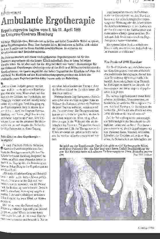 Vorschauseite 1: Ambulante Ergotherapie Ergotherapeuten tagten vom 8.-11.04.1988 im Congress-Centrum Hamburg