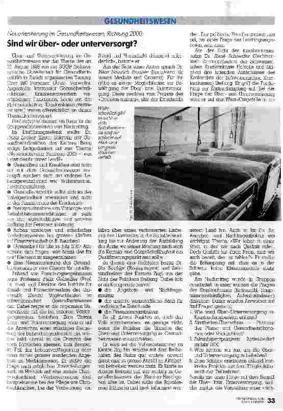 Vorschauseite 1: Neuorientierung im Gesunheitswesen, Richtung 2000: Sind wir überoder unterversorgt