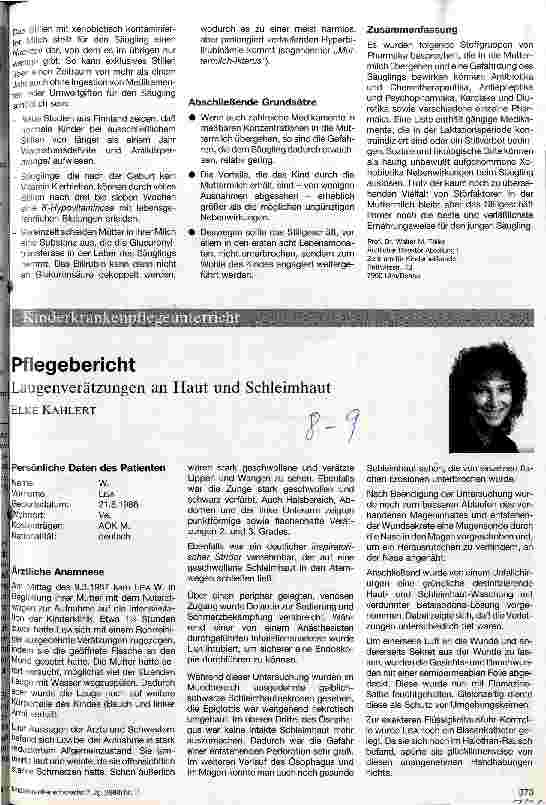 Vorschauseite 1: Pflegebericht - Laugenverätzungen an Haut und Schleimhaut