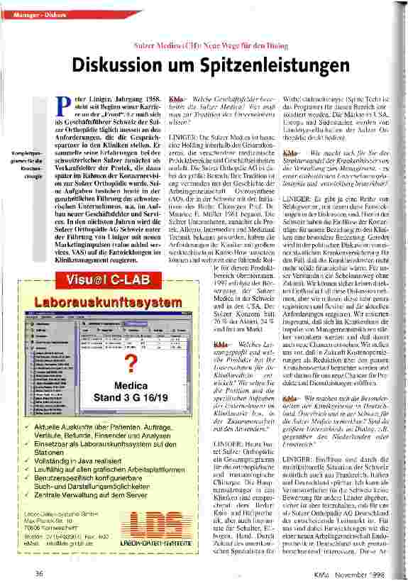 Vorschauseite 1: Diskussion um Spitzenleistungen Sulzer Medica (CH): Neue Wege für den Dialog