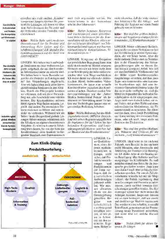 Vorschauseite 3: Diskussion um Spitzenleistungen Sulzer Medica (CH): Neue Wege für den Dialog
