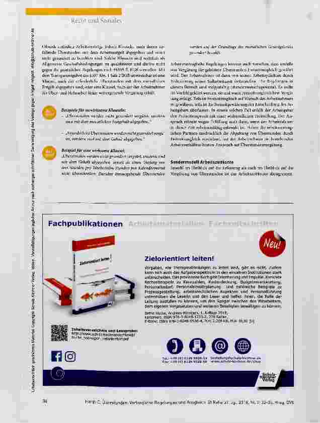 Vorschauseite 3: Recht und Soziales Überstunden: Vertragliche Regelungen und Ausgleich