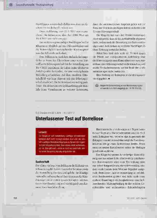 Vorschauseite 1: Unterlassener Test auf Borreliose