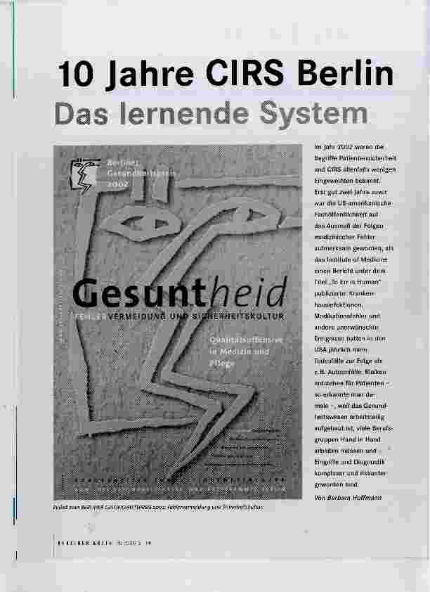 Vorschauseite 1: 10 Jahre CIRS Berlin Das lernende System