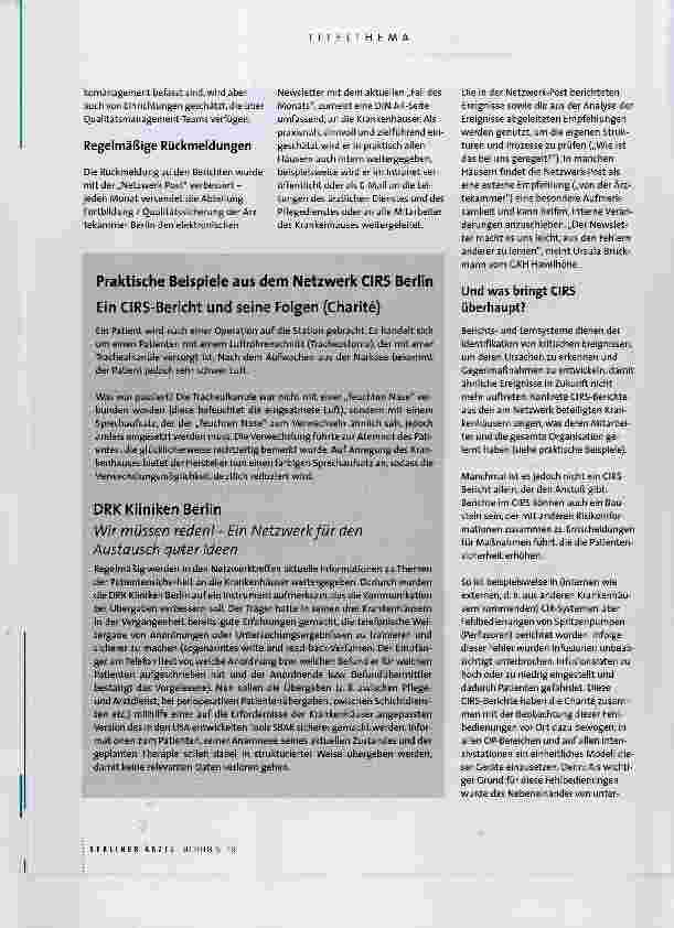 Vorschauseite 5: 10 Jahre CIRS Berlin Das lernende System