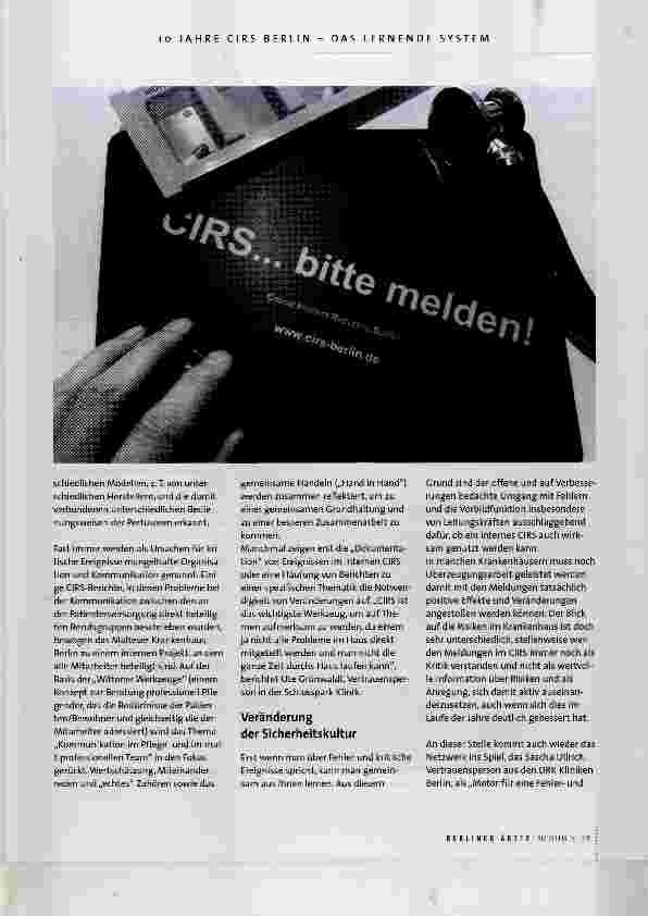 Vorschauseite 6: 10 Jahre CIRS Berlin Das lernende System