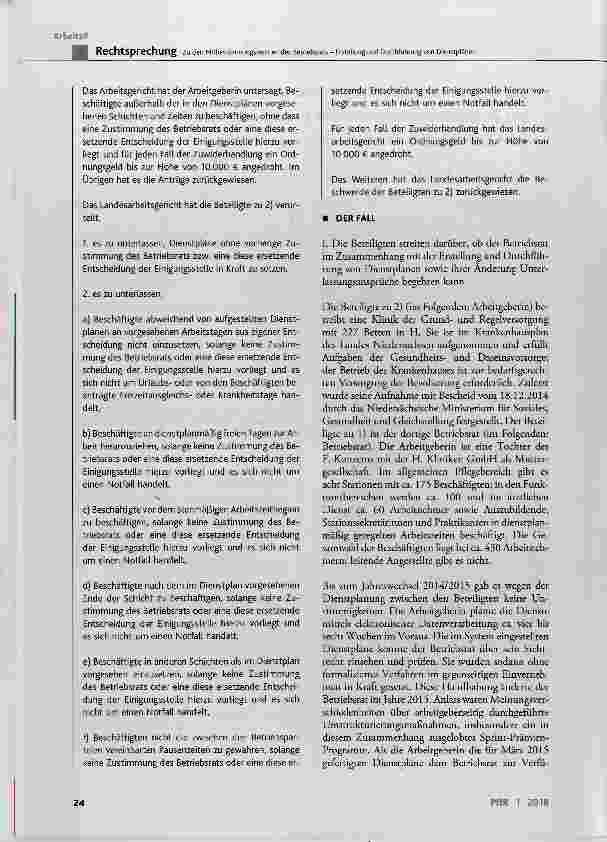 Vorschauseite 2: Zu den Mitbestimmungsrechten des Betriebsrats im Zusammenhang mit der Erstellung und Durchführung von Dienstplänen sowie ihrer Änderung