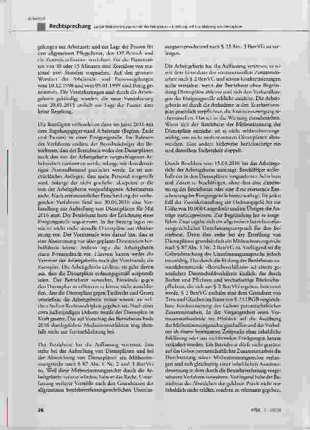Vorschauseite 4: Zu den Mitbestimmungsrechten des Betriebsrats im Zusammenhang mit der Erstellung und Durchführung von Dienstplänen sowie ihrer Änderung