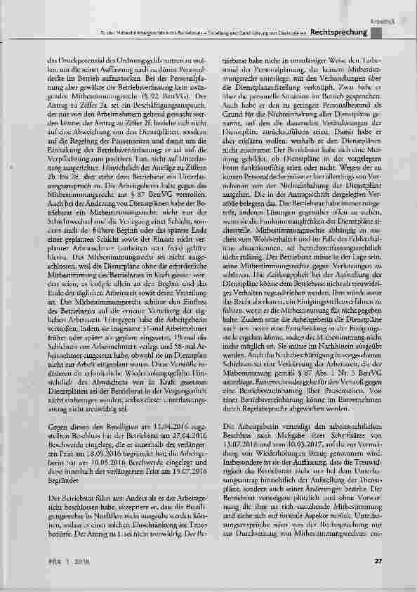 Vorschauseite 5: Zu den Mitbestimmungsrechten des Betriebsrats im Zusammenhang mit der Erstellung und Durchführung von Dienstplänen sowie ihrer Änderung